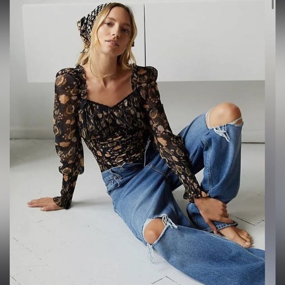 Free People Tops - NWT Free People Brunch Date Bodysuit in Black combo Size Small